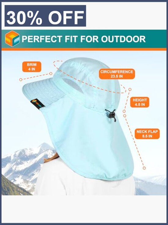 UPF 50+ Wide Brim Sun Hat with Neck Flap, Breathable Lightweight Packable for